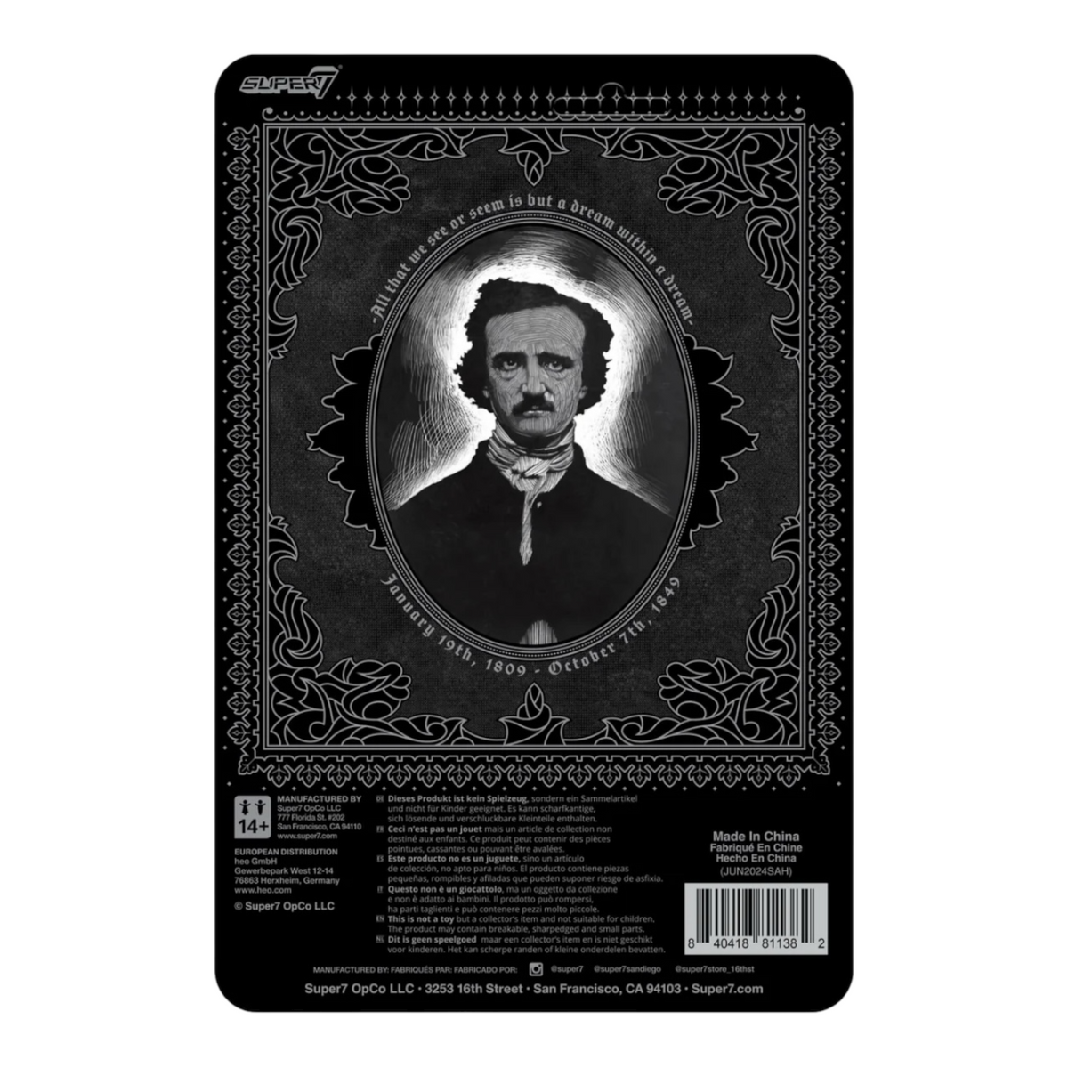Edgar Allan Poe AP (greyscale) - Super 7 Reaction Figure