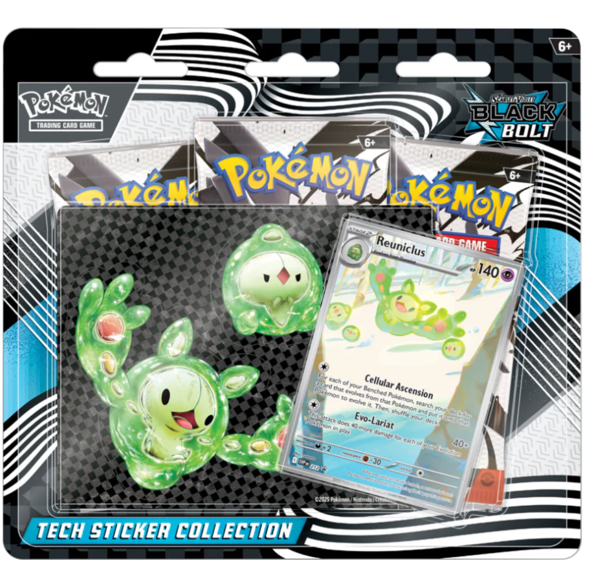 Pokemon Cards - 3 Pack Blister Black Bolt Tech Sticker Collection