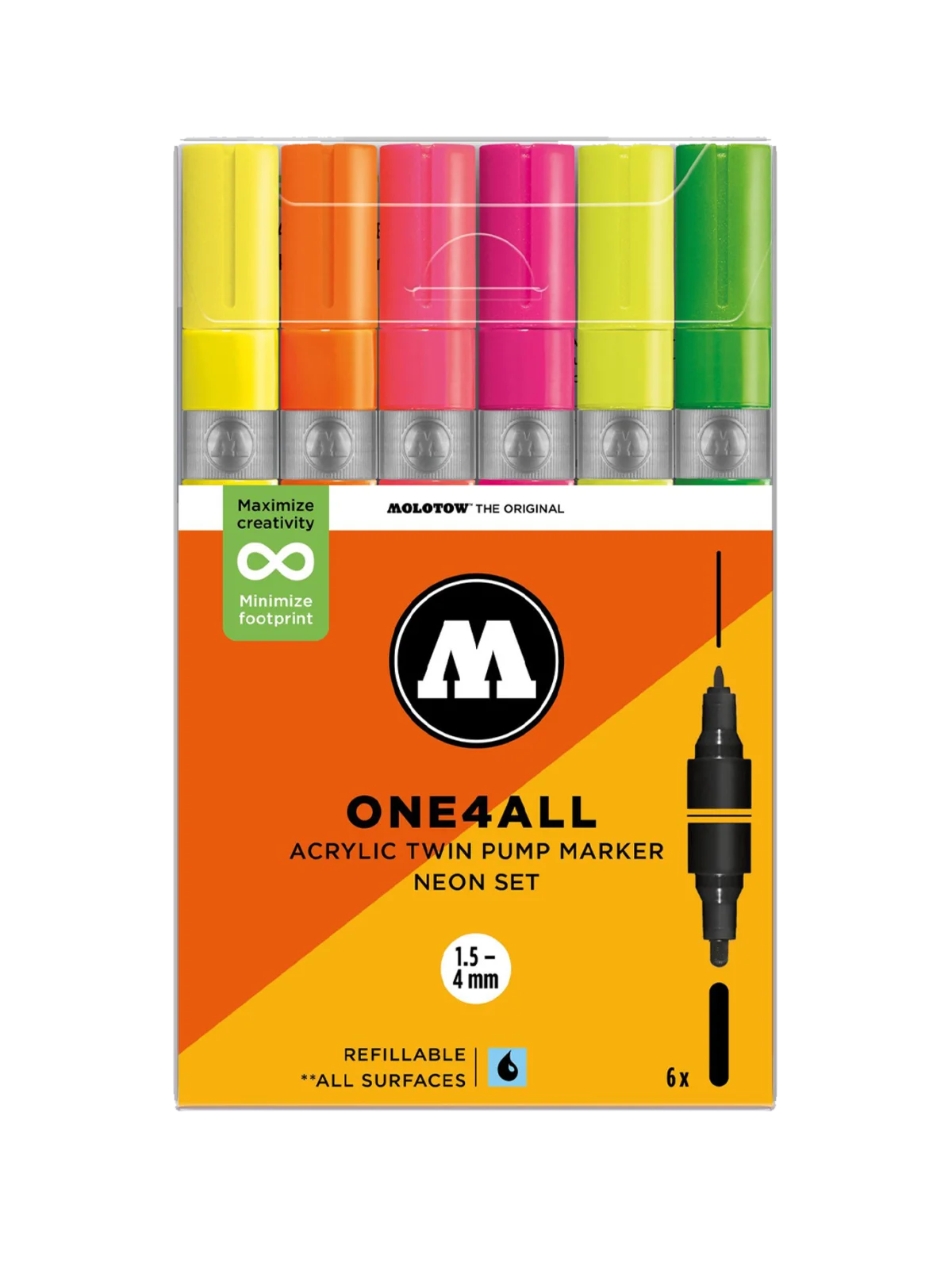 Molotow One4All Acrylic Twin Pump Marker 1.5 mm - 4 mm Neon Set