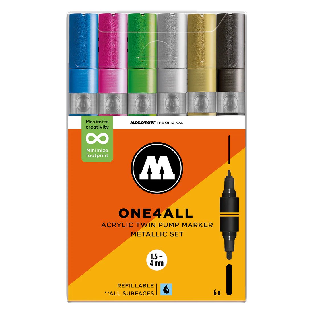 Molotow One4All Acrylic Twin Pump Marker Set Metallic Set