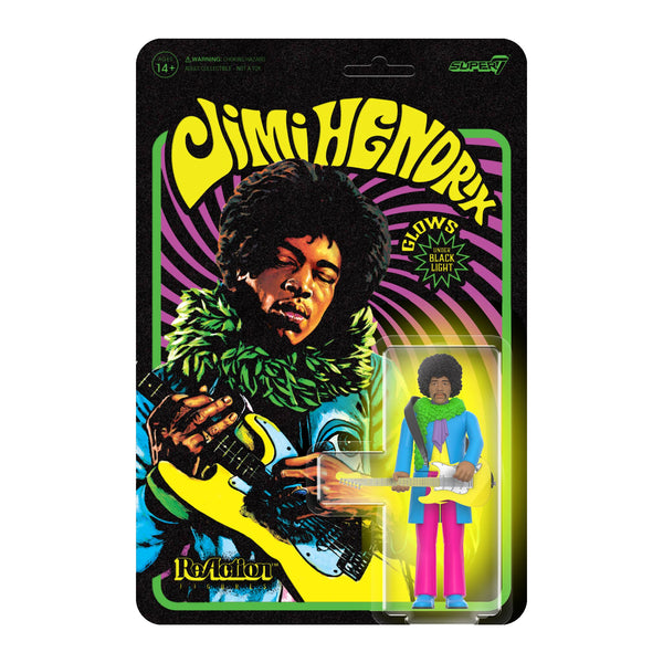 Jimi Hendrix (Are You Experienced) Blacklight FLOCKED Card Ver - ReAction Figure by Super7
