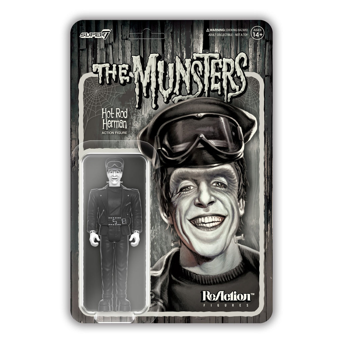 Hot Rod Herman Munster (Grayscale) - Munsters W3 ReAction Figure Super7