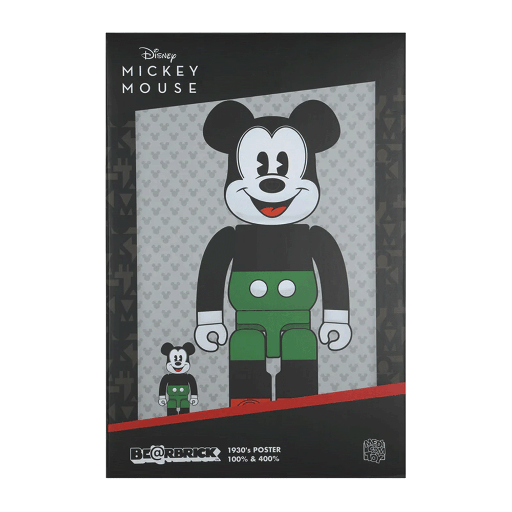 1930's Poster Mickey Mouse 100% and 400% Bearbrick Set by Medicom Toy