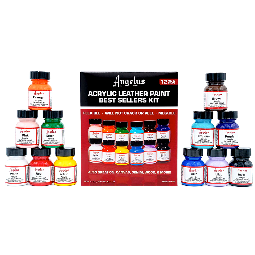 Angelus Leather Paint Best Sellers Kit - 12 Vivid 1oz Colors