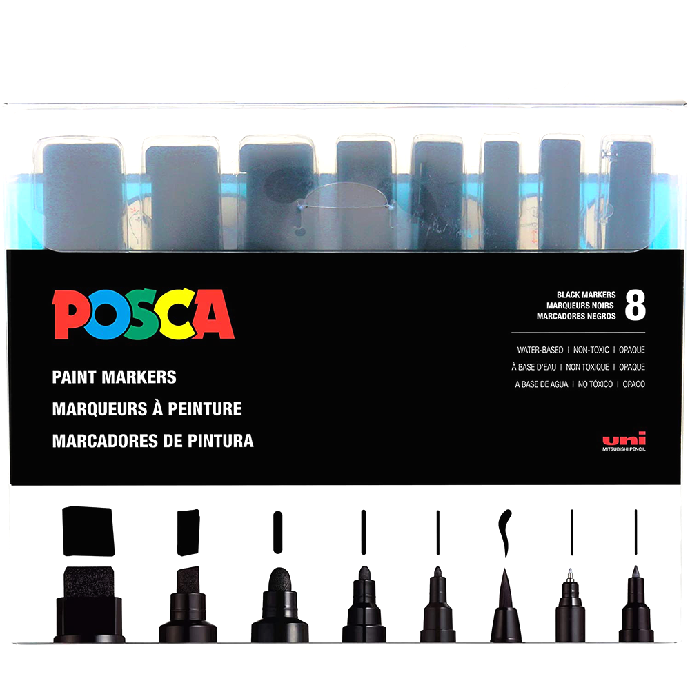 Posca All Sizes 8 marker Pack Black