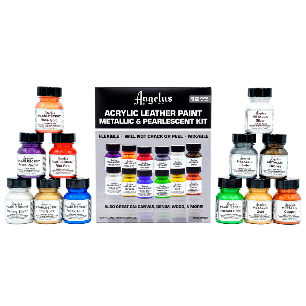 Angelus Metallic & Pearlescent Leather Paint Kit - 12 1oz Colors