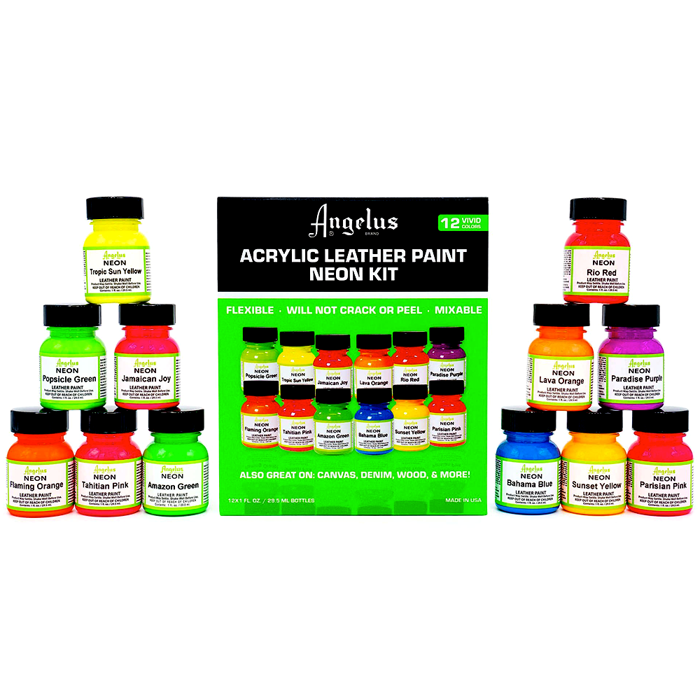 Angelus Fluorescent Neon Leather Paint Kit - 12 1oz Colors